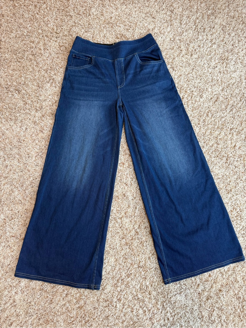 NWOT Halara Flex High Waisted Baggy Wide Leg Jeans M Petite Blue Pull On Stretch